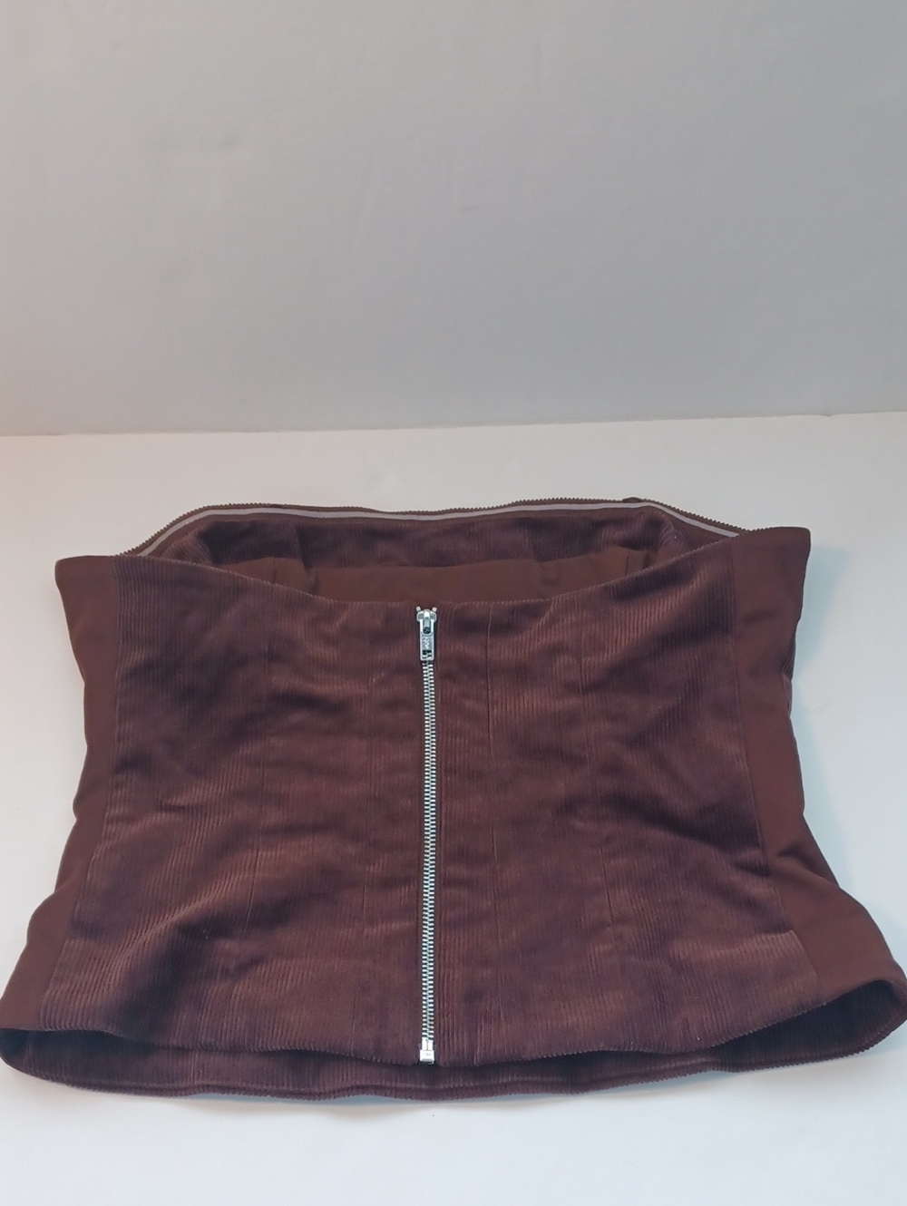 STAUD Brown Corduroy Woodgrain Strapless Bustier Top Sz.L. NWT! - Picture 2 of 7